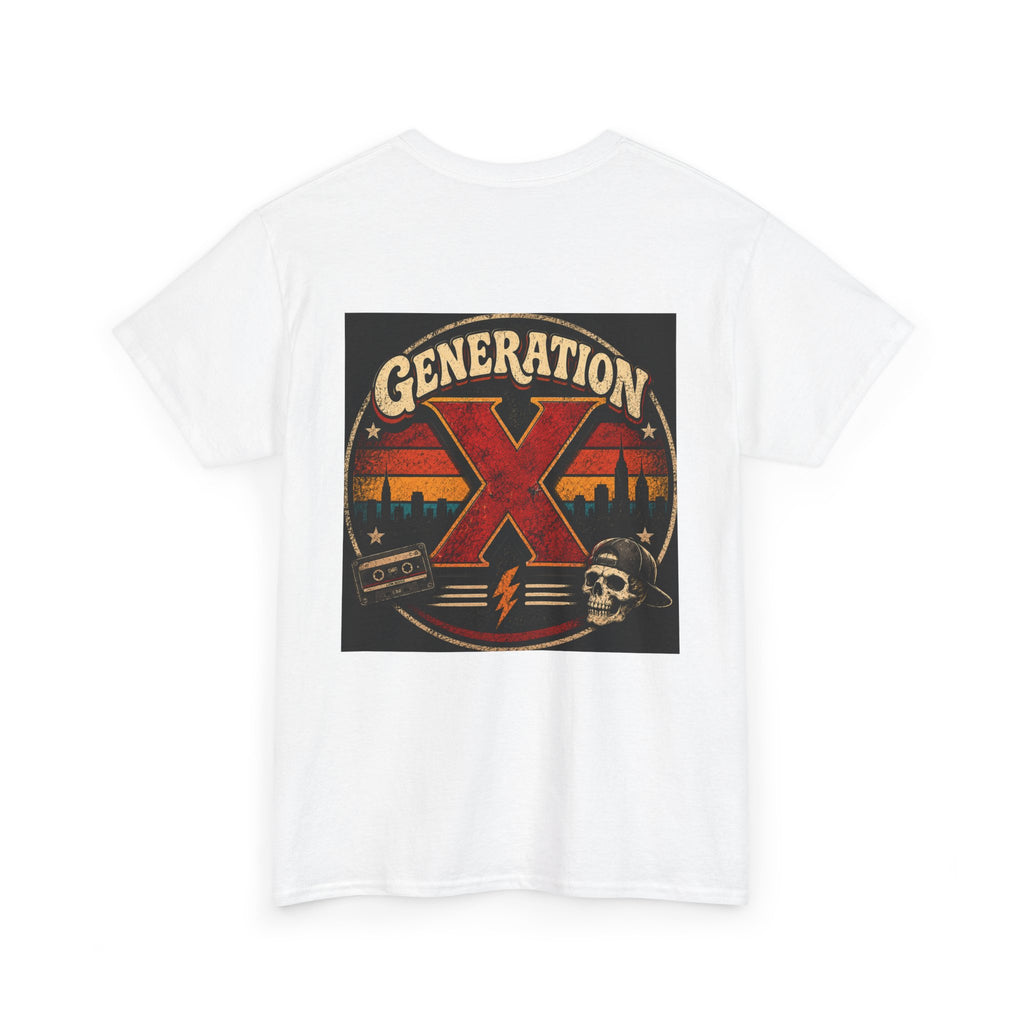 Generation X Vintage Graphic Tee — Retro Skull & Cityscape Shirt