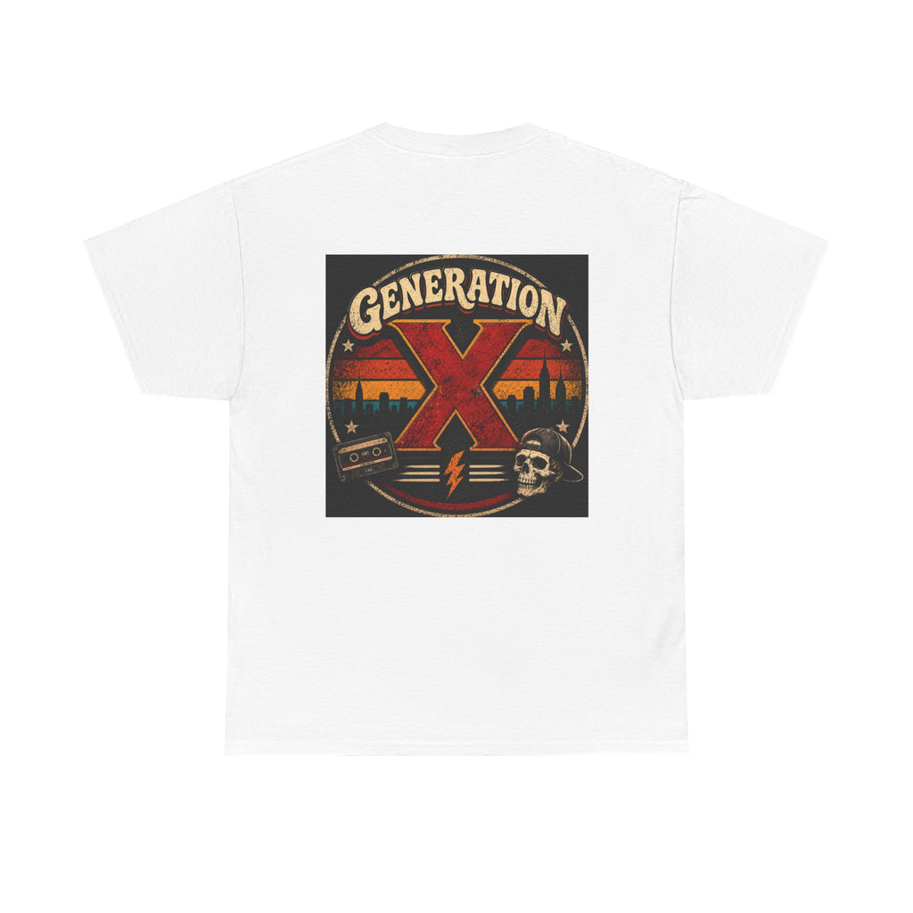 Generation X Vintage Graphic Tee — Retro Skull & Cityscape Shirt
